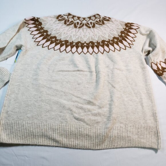 CeCe Cream and Brown Crew Neck Sweater with Nordic Pattern XL Fair Isle - Picture 10 of 11